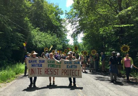 Protesters march on Cold Spring Road proclaiming their resistance to the Connecticut expansion pipeline project of Kinder Morgan subsidiary, Tennessee Natural Gas Pipeline Co. Photo: Sugar Shack Alliance