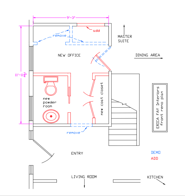 In this plan, blue indicates what was to be removed. Red shows what was to be added. - Photo Credit: Erica Fay