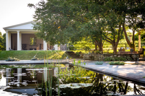 The reflecting pool and sleeping pavilion at MeadowWood. Photo: Lisa Vollmer Photography