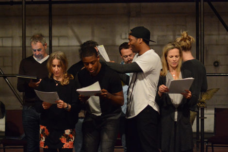 From left, the cast of 'Cymbeline' in rehearsal: Nigel Gore, Bella Merlin, Thomas Brazzle, Deaon Griffin-Pressley, Josh Aaron McCabe, Tamara Hickey. Photo: Olivia Winslow