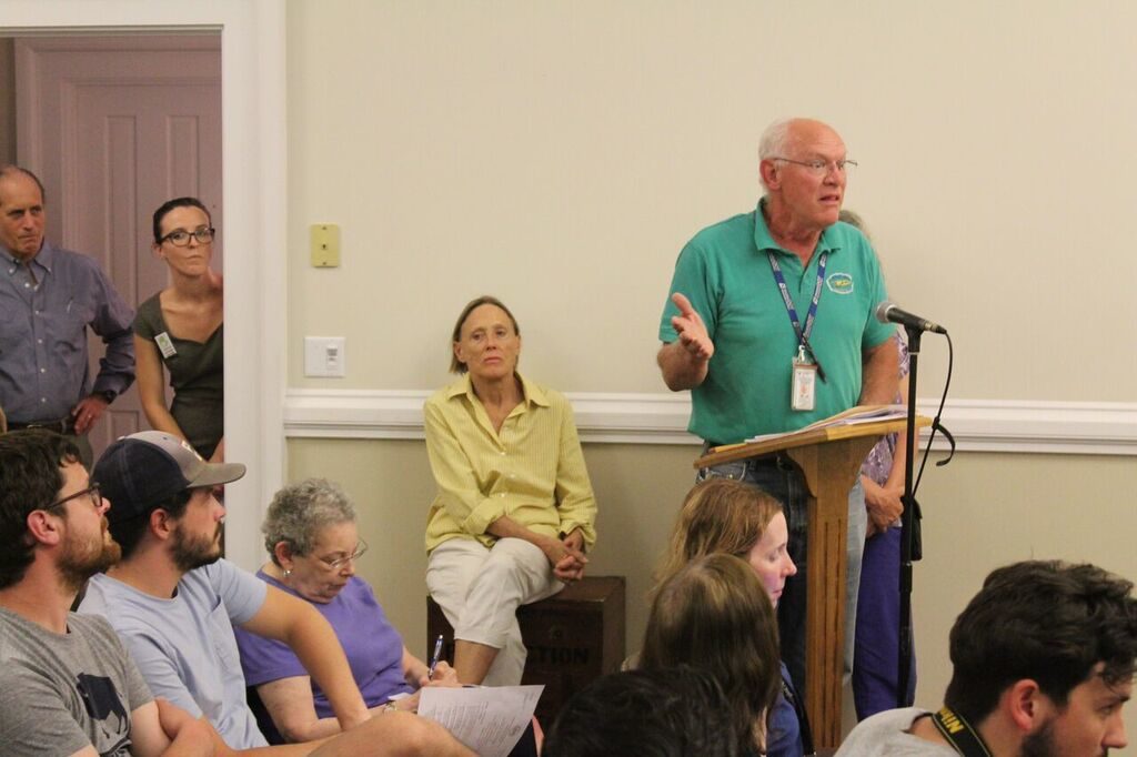 Airport manager Ken Krentza tells the selectmen the process 'has turned into a mess.' Photo: Terry Cowgill