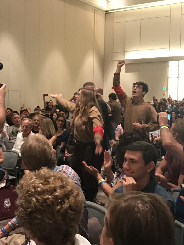 Two neo-Nazi protesters attempt to disrupt panel on free speech at Politicon. Photo: Victor Feldman