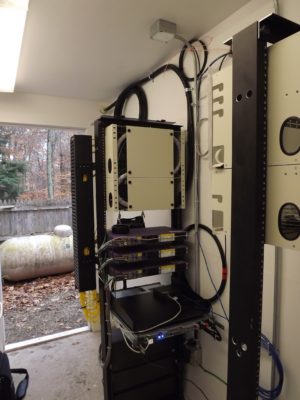 The point of presence (POP) room in the back of Town Hall containing the hardware supporting the network. Photo: Gail Garrett